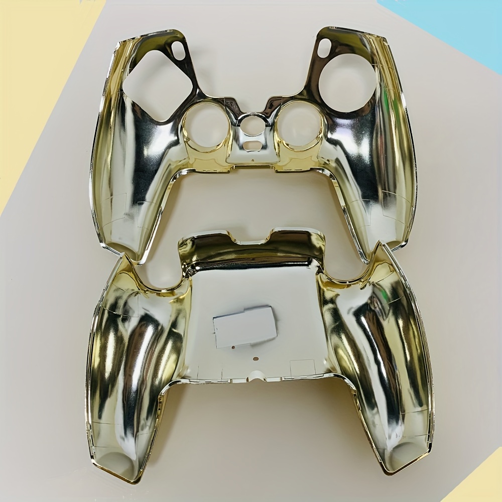 golden chrome glossy replacement shell for ps5 controller eye catching mirror effect abs case decorative trim cover plate for diy ps5 gamepad customization details 5