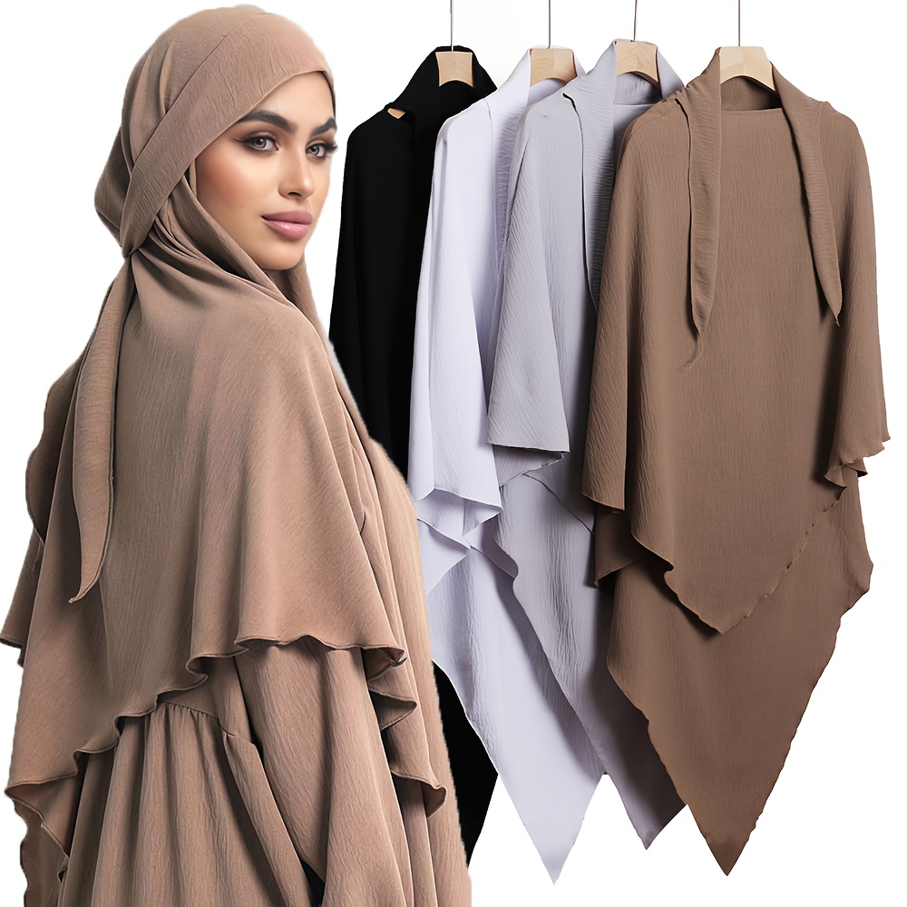 1pc Women S Islamic Hijab Prayer Headscarf - Elegant Long Muslim Head Covering with Tie Closure,   Abaya Hijab for Daily, Travel, Ramadan - Breathable Non-Sticky Fabric in Beige/Gray/White/Black - Modest Muslim Clothing Accessory, Travel Scarf, Flowing Drape Design, Comfortable Wear, Modest Fashion, Muslim Head Scarf