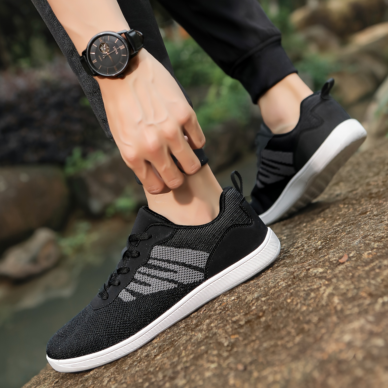 

Men's Breathable Wide Toe Sneakers, Non Slip Comfy For Outdoor Walking Hiking Workout, All Seasons