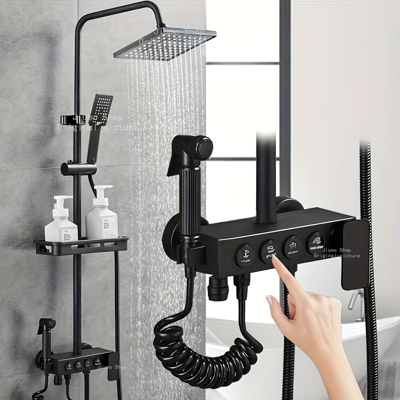 4-function 8-inch Rain Shower System With Handheld Shower And Tub Faucet, Wall-mount Hot And Cold Water Mixer For Shower Use