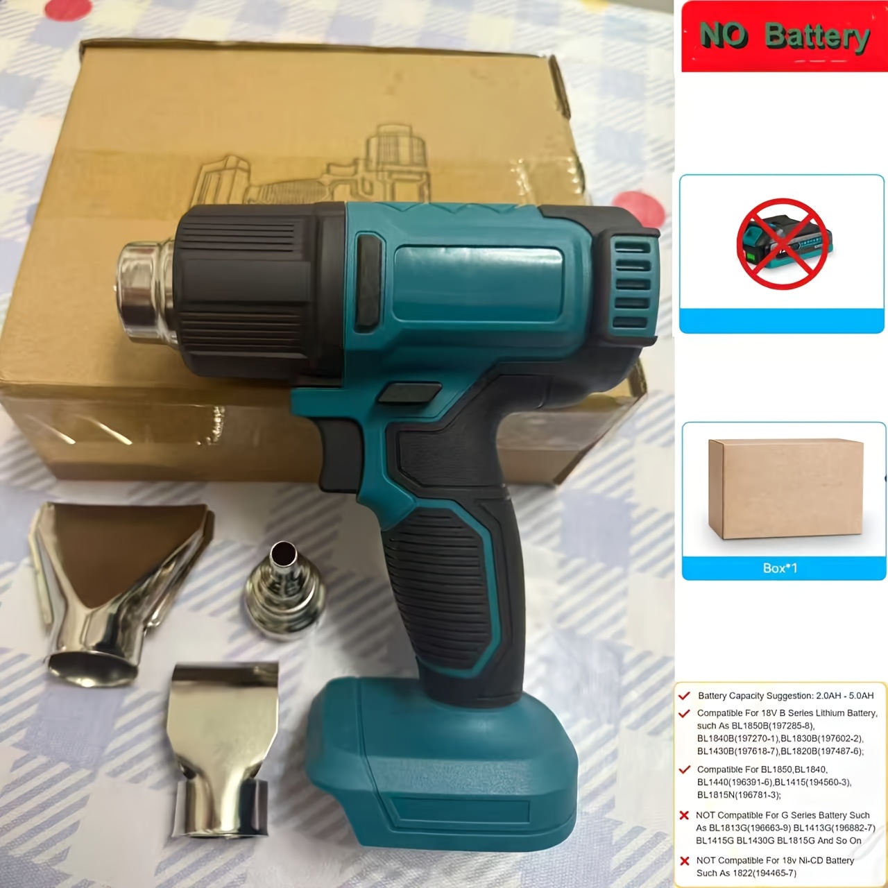 TEMU Suitable For Makita 18v Battery-powered Cordless Heat Gun, Hot Glue Gun, 1022°f Battery-powered Heat Shrink Gun, With 3 Nozzles For Crafts