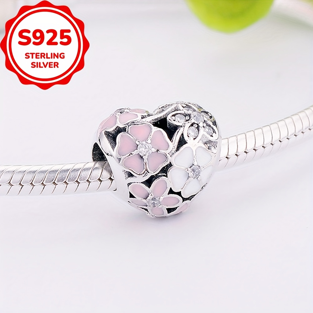 925 Sterling Silver Heart Charm with Synthetic Zircon for Jewelry Making