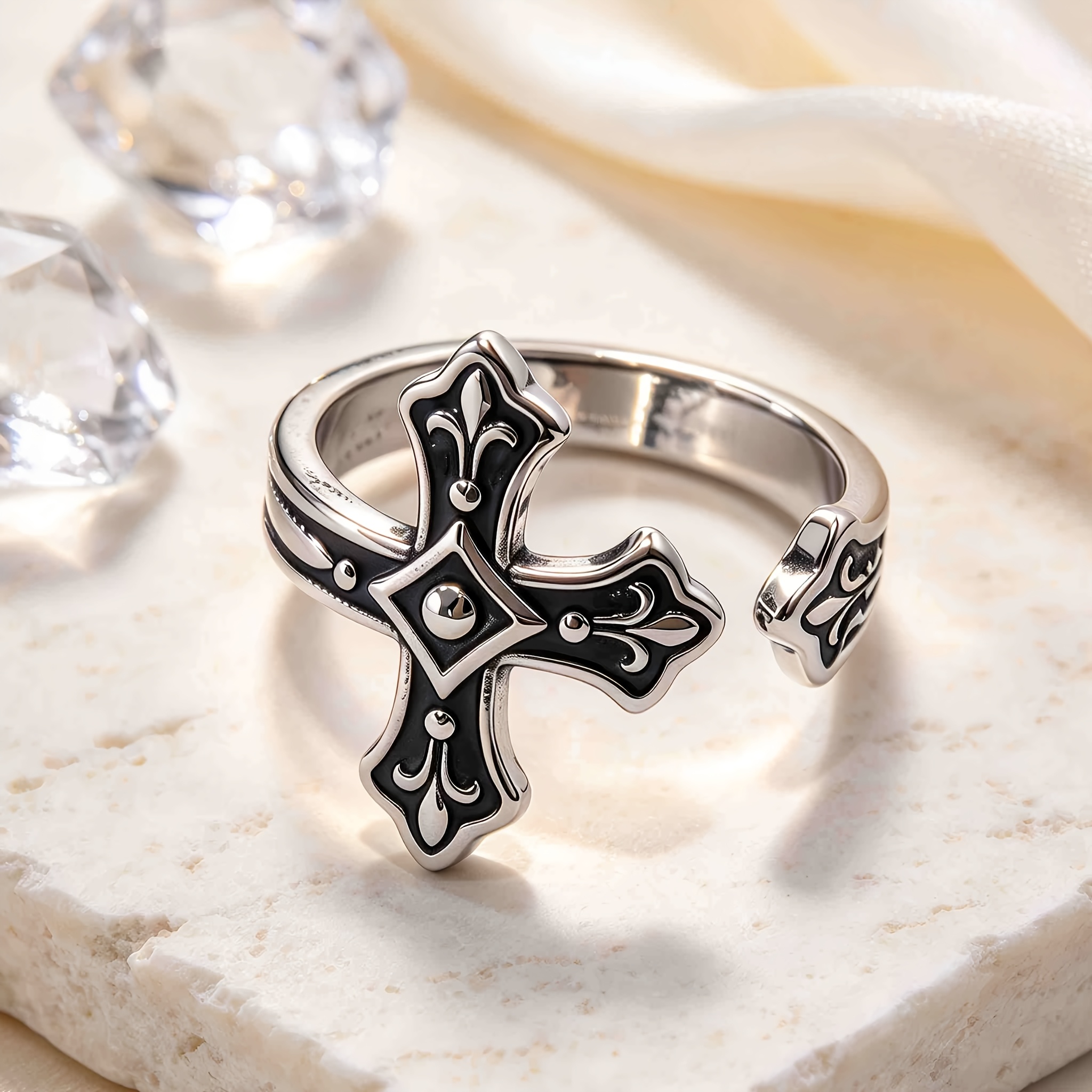 Unisex Retro Cross Design Adjustable Open Ring