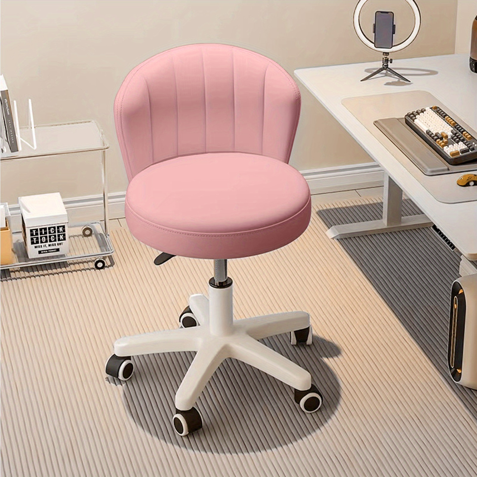 TEMU Silla de Oficina Pequeña, Silla de Trabajo con Cojín de Espuma, Silla de Tocador con Respaldo Giratorio de 5 Ruedas, Silla para Hogar,