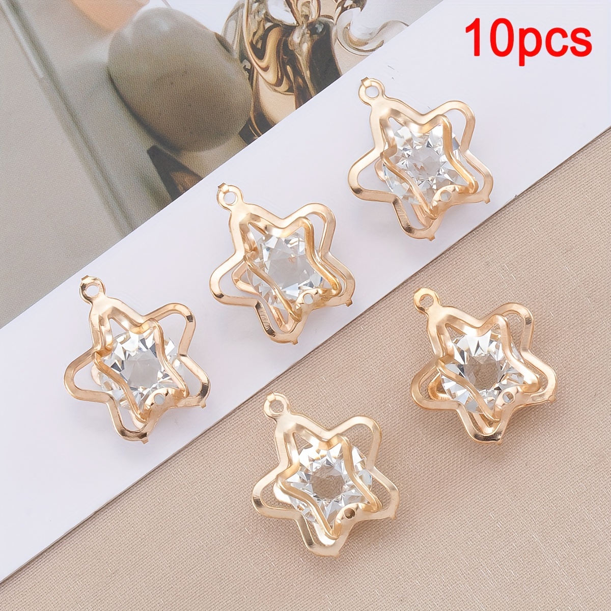 TEMU 10pcs KC Couleur Dorée Strass Inlid Étoile Cœur Breloques Pendentifs pour Boucles d'Oreilles Breloques Fournitures de Fabrication de Bijoux