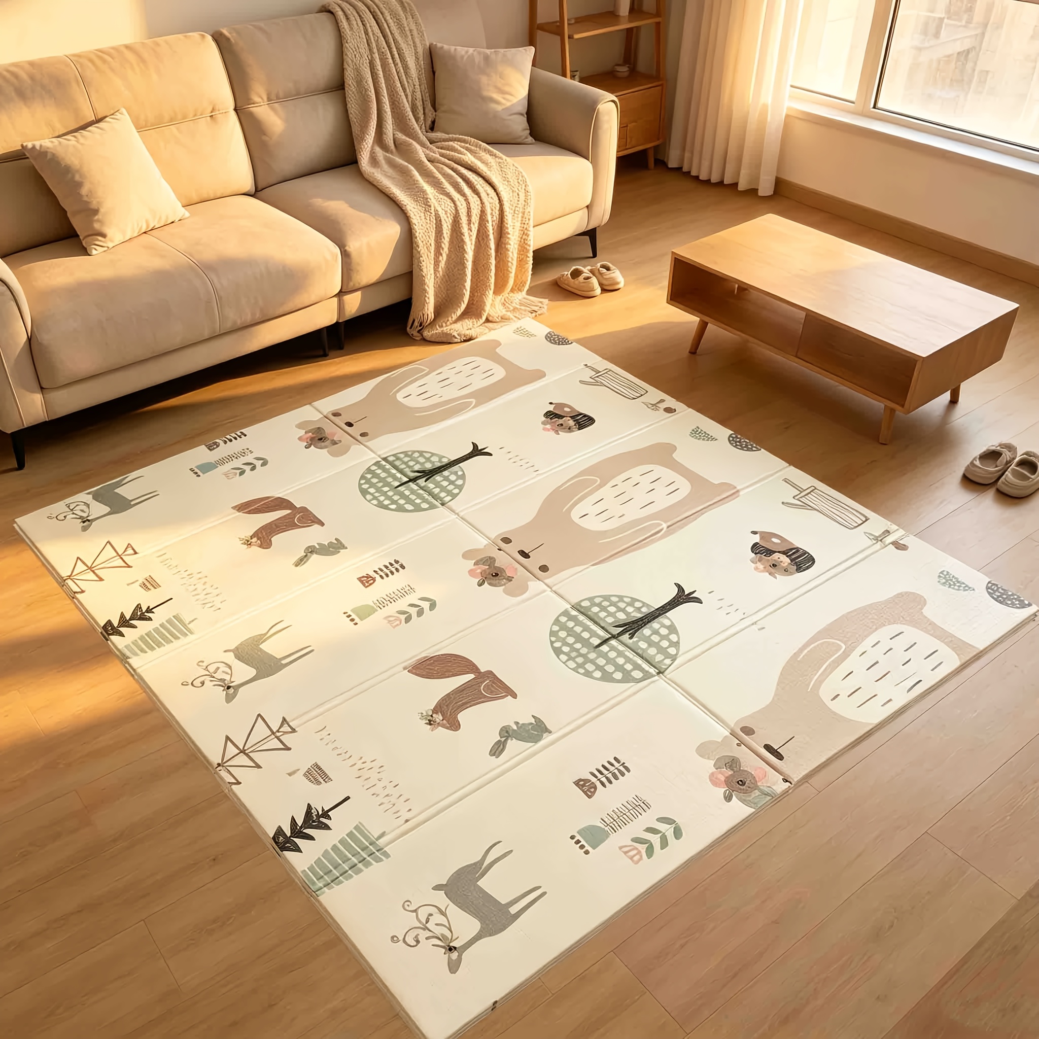 TEMU Tapis de jeu pour bébé, pliable pour un rangement et un transport faciles, motif avec lion et , tapis de jeu à texture antidérapante , pour