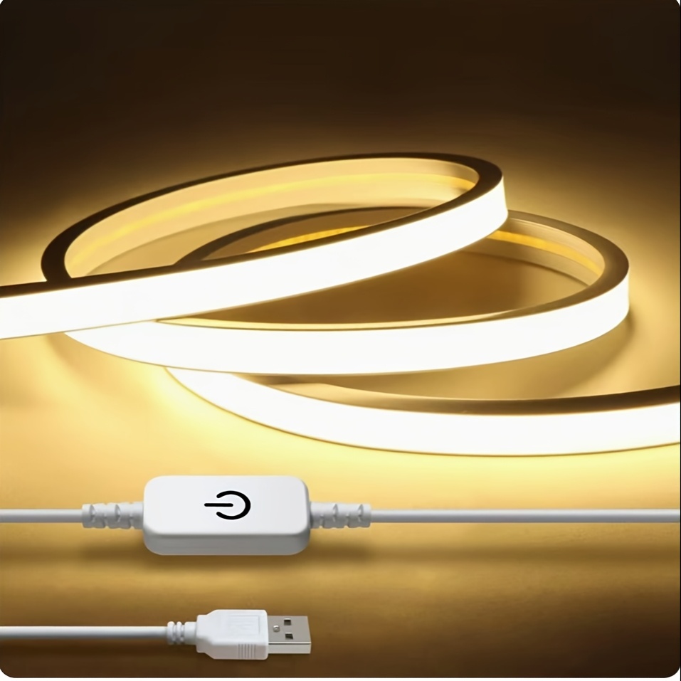 Tira de luz LED de neón inteligente con control táctil, blanco cálido/blanco, 100.0 cm/200.0 cm/299.97 cm/5.0 metros, alimentación por USB, regulable, para bricolaje, flexible y cortable, apta para uso interior/exterior, espejos, televisores, computadoras, armarios, escaleras, decoraciones de fiesta - Imagen 4