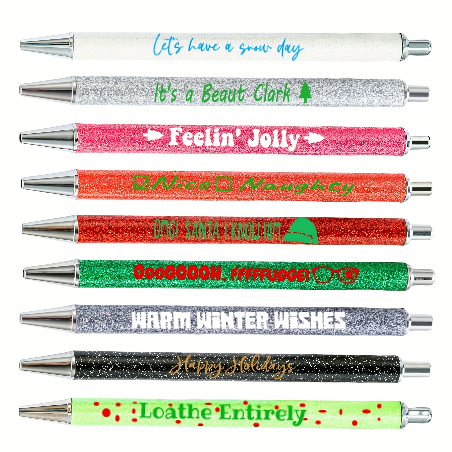 

9pcs Christmas Ballpoint , 1.0mm Tip, Ink - For Colleagues And Decor