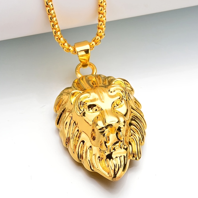 TEMU 1pc Collier avec Pendentif Roi Lion Plaqué Brillant, Convient aux Hommes, Couples, Amoureux, Style et Streetwear, Boîte de Nuit, Vacances, Tenue