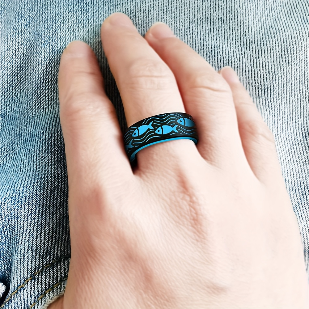 Fish and Sea Wave 8mm Silicone Ring