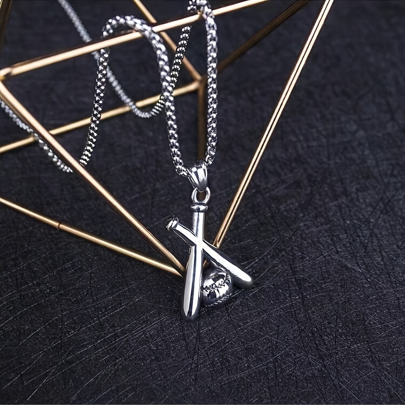TEMU 1pc Collier avec Pendentif de Batte de Baseball sur Chaîne en Acier Inoxydable, Bijou de Sport de Style Européen et Américain