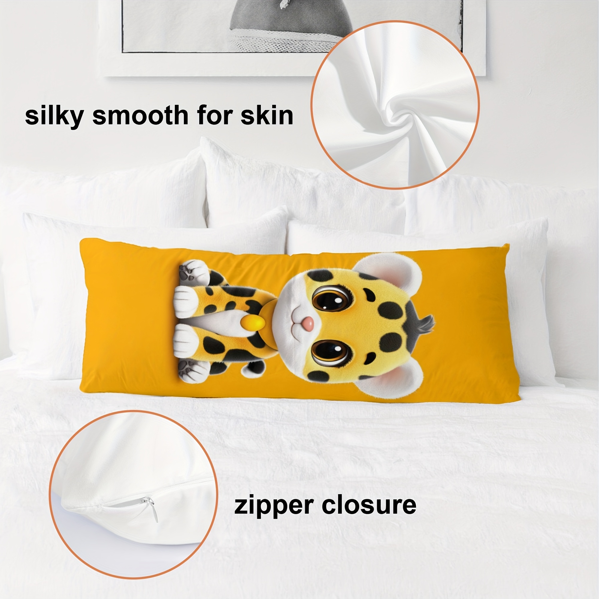 item picture 1 rectangular pillow case no pillow core double sided printing machine washable 20x54 inches cute cartoonish leopard suitable for bedroom bed cinema and   decoration party souvenirs birthday gifts  