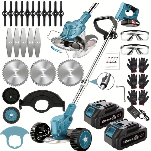 portable home cordless electric lawn mower yard weeder cordless lawn mower with 3 models of blades and two high capacity lithium ion batteries lots of gifts suitable for lawn yard for father husband fathers day gift