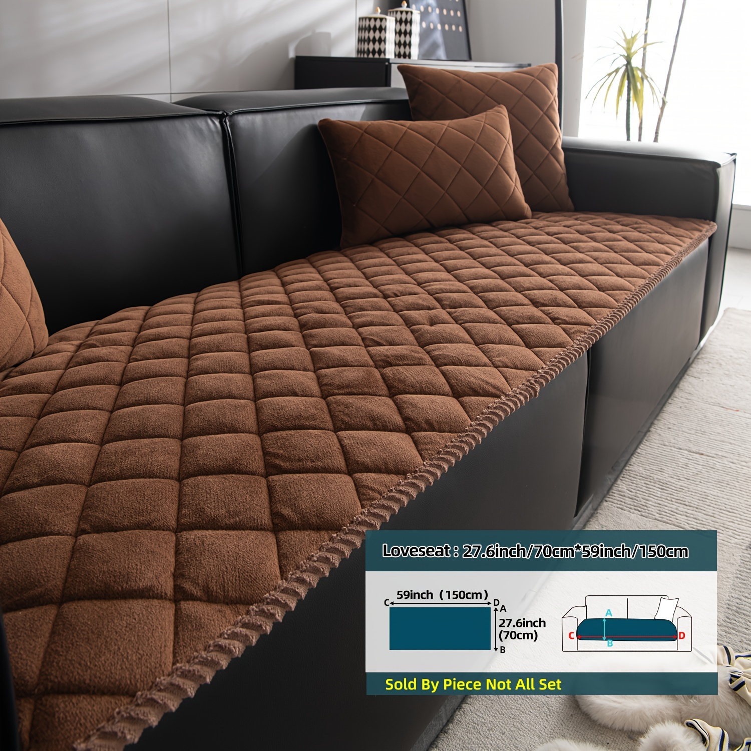 Image of 1pc Of Thickened Winter Plaid Quilted Plush Cover, Non-slip Sofa Cover, Suitable For Bedroom, Office, Living Room, And Home Decor, A Universal Furniture Protector For