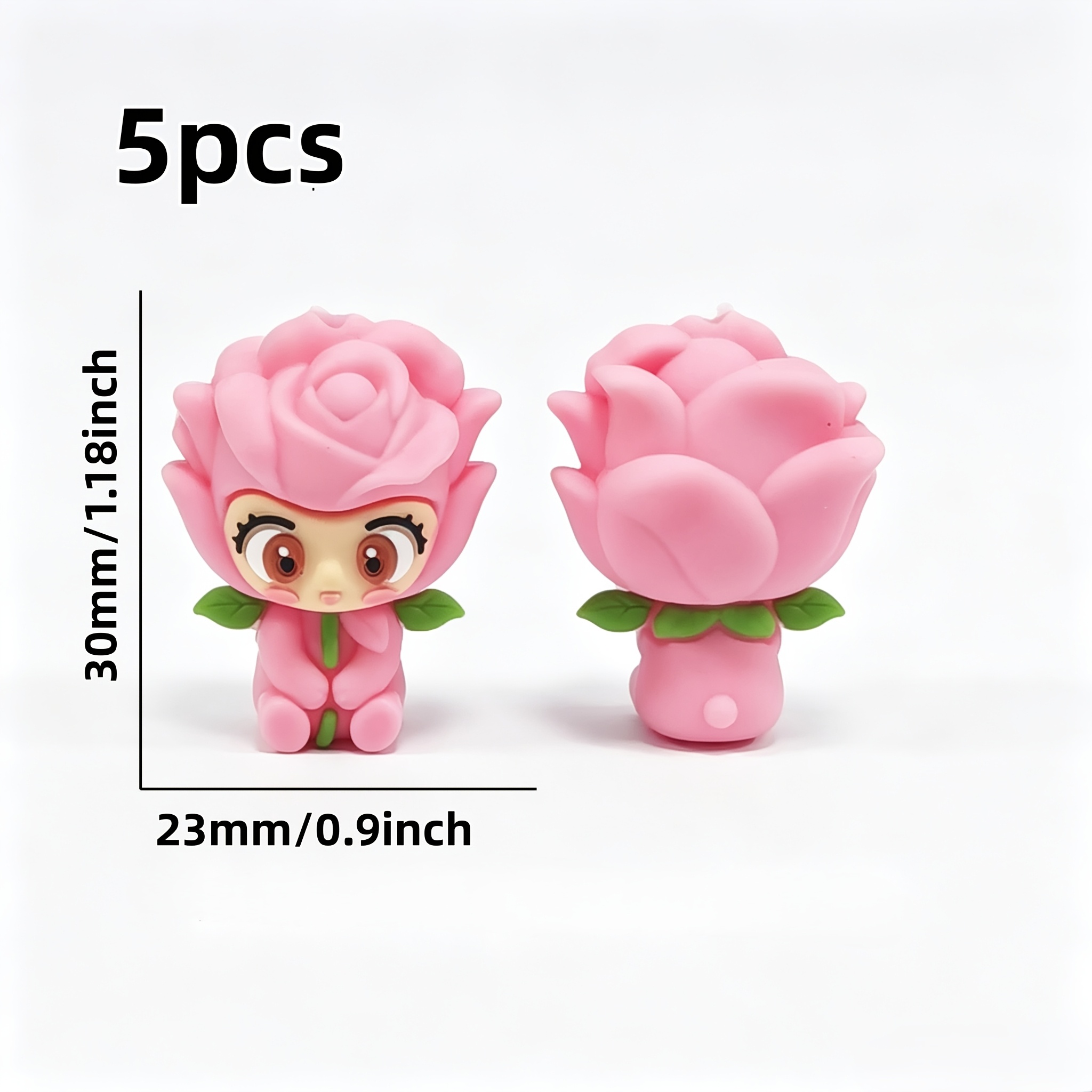 TEMU 5pcs 3d Pink Rose Silicone Beads, With Cute - Creative Diy Beading Handicrafts, Soft And Cute Cartoon Decorative Beads, Colorful Round Beads