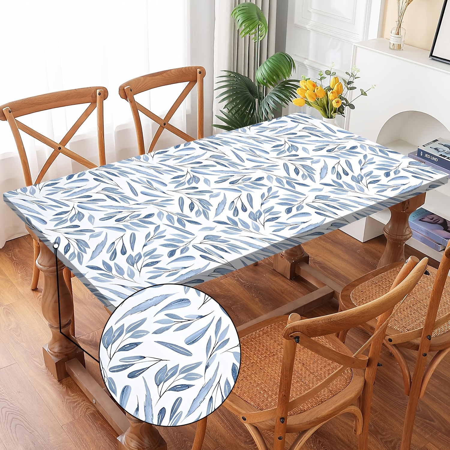TEMU 1 de Mesa Rectangular Cortavientos con Hojas Monstera Tropical | Bordes Elásticos, de Poliéster, Ideal para Picnic, Camping, Comedor, Cocina,