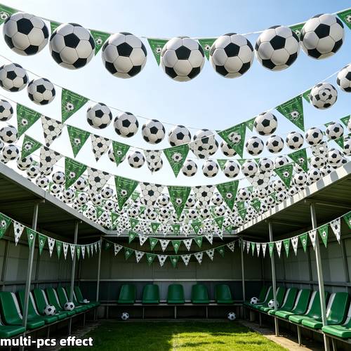 50pcs soccer party decoration set football pattern banners and triangular flags soccer viewing party hanging decorations celebration arrangements football themed birthday sports classroom and outdoor scene versatile