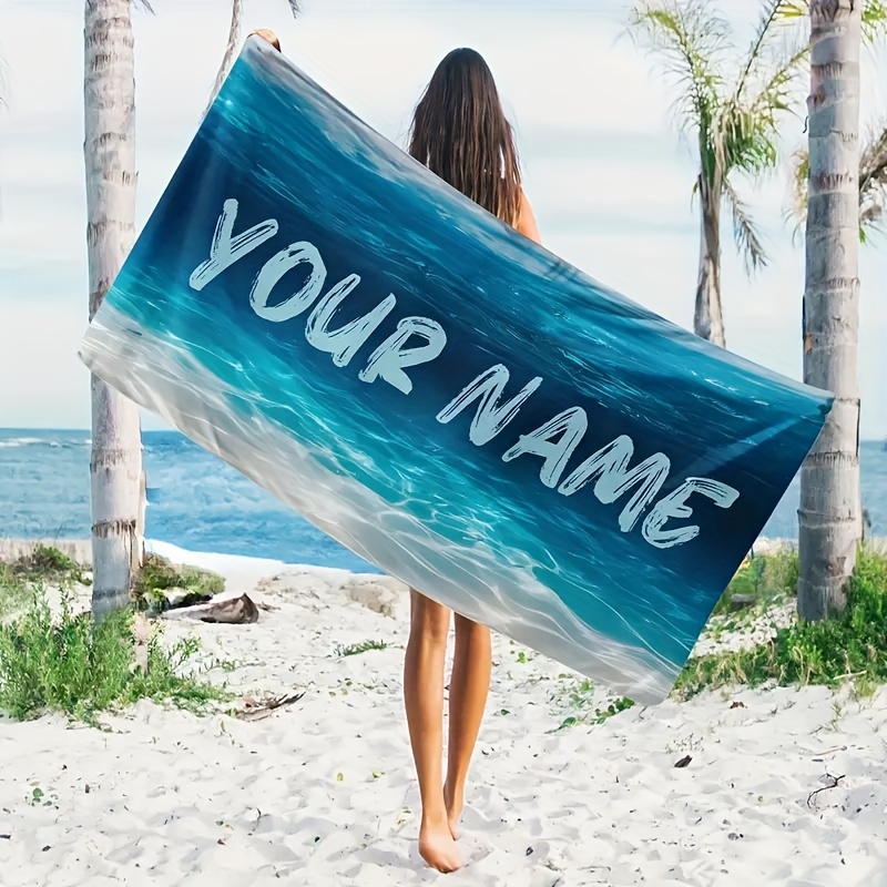 

1pc Name Personalized Beach Towel, Super Absorbent Quick-drying Swimming Towel, Suitable For Beach Swimming, Outdoor Camping, And Travel, An Ideal Beach Essential - 3 Different Sizes