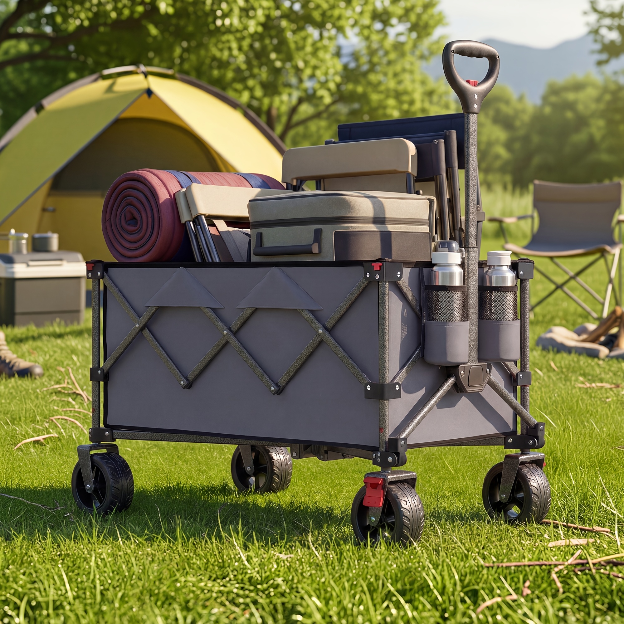 Image of Foldable Hand Trolley With Handle, Trolley, 4 Removable Wheels, 150l, Up To 150kg, Outdoor, Garden