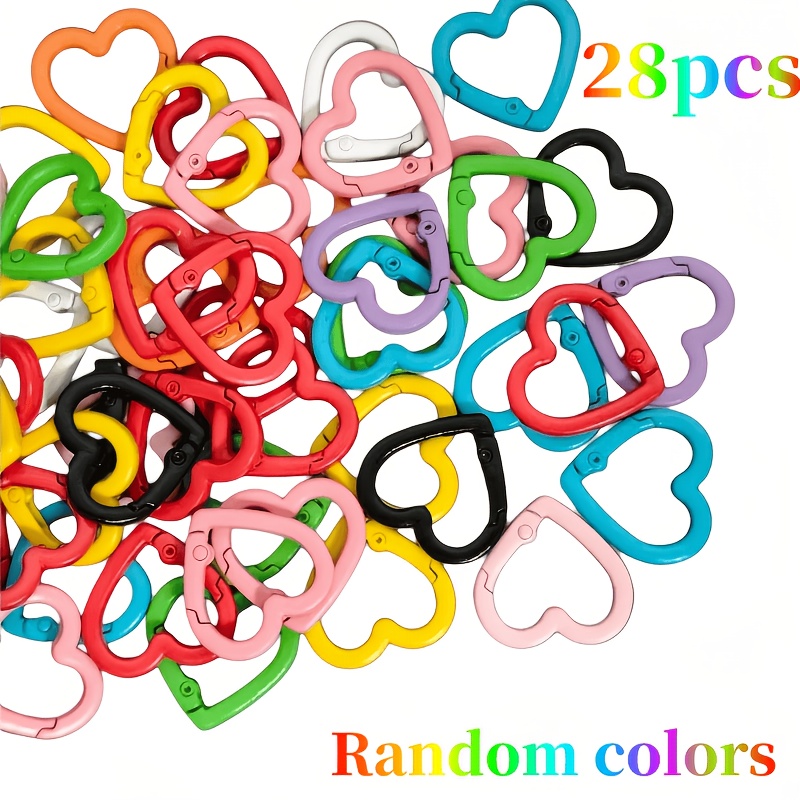 TEMU 28pcs/14pcs Heart Shape Spring Clip Keychain/durable Metal Carabiner/colorful Connector For Diy Crafts, & Backpack, Outdoor Activities/random