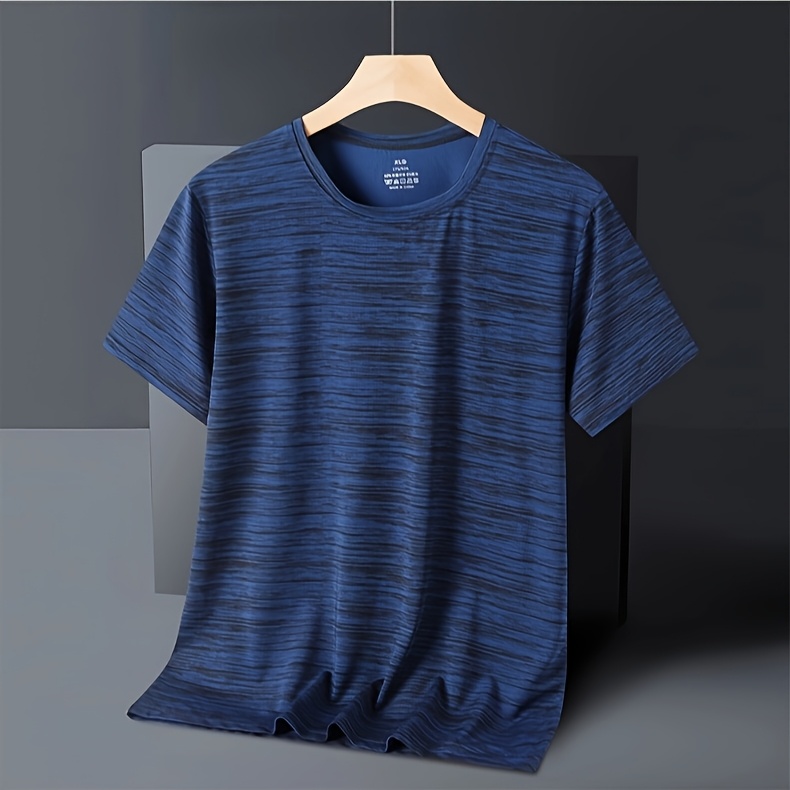 Men'S Lightweight Ice Sliky Fiber Fabric Quick-Dry T-Shirt - Blue & Black Striped, Breathable & Moisture-Wicking, Loose Fit for Running, Gym, Outdoor Activities, Travel, and Casual Wear, Gym Apparel | Striped Tshirt | Quickdry Fabric