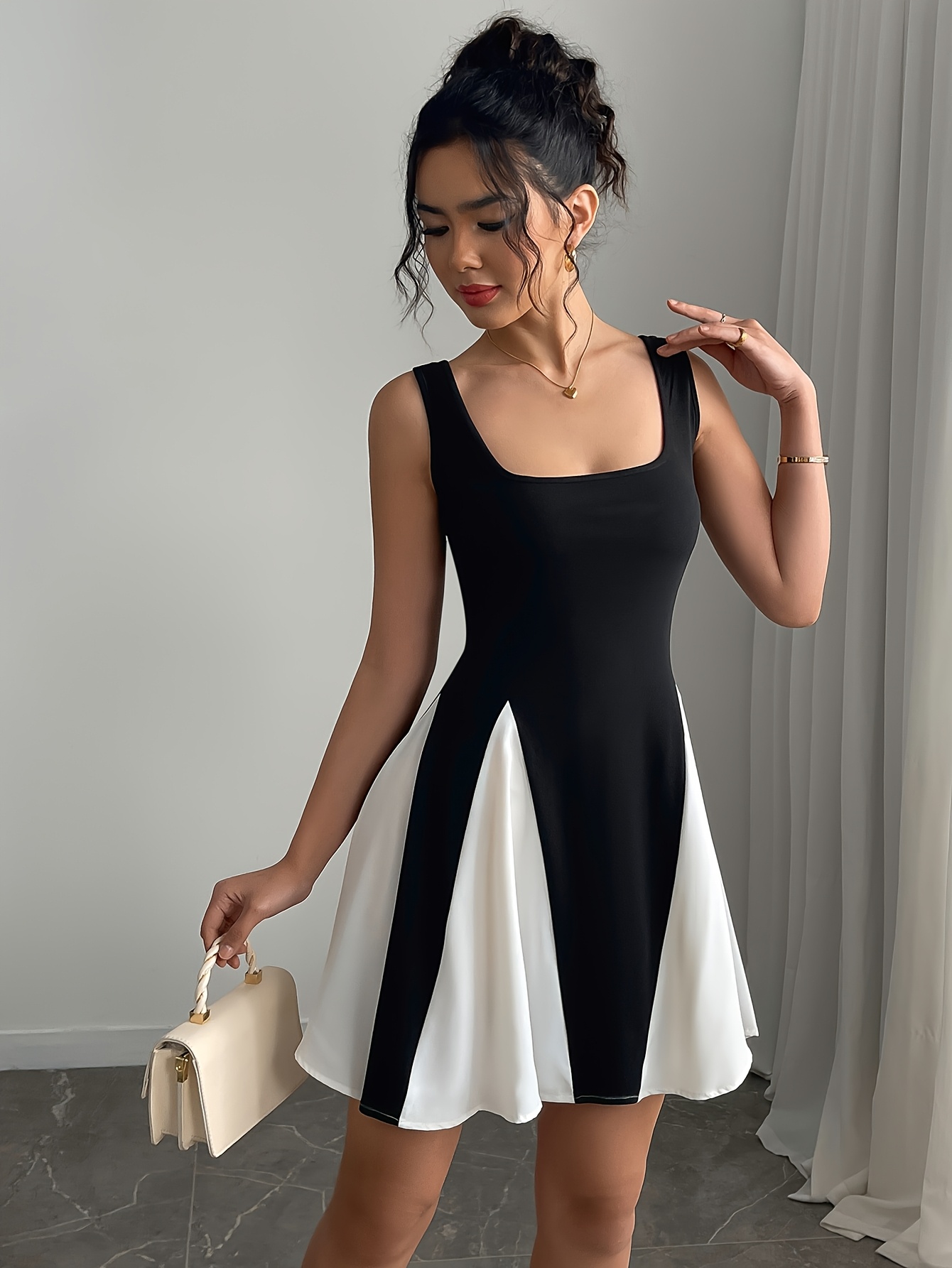 black white dresses semi formal Zapakasa Women Black and White Satin Black Tie Dress with Slit Mermaid  Strapless Long Formal Dress main image 0