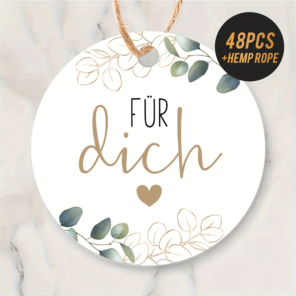 48pcs Set, "german Floral Gratitude" Round Tags, With , Wreaths, And Text Designs, Suitable For German-themed Events, Thank-you Notes, Gift Wrapping, Etc