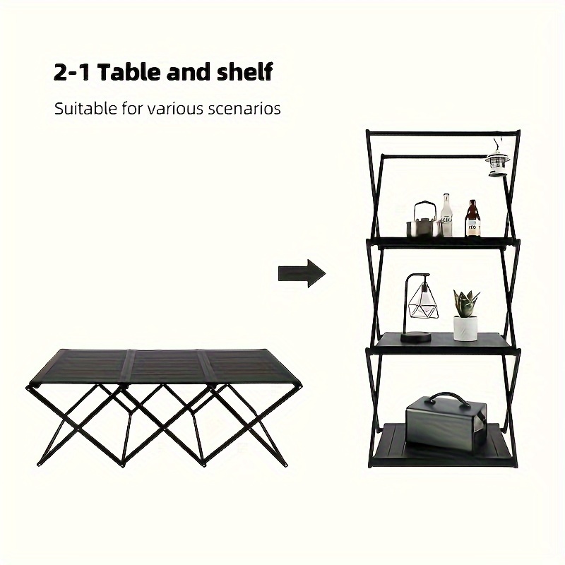 

2 In 1 Multi-function Folding Table, Outdoor Camping Picnic Table, Aluminum Alloy Three-layer Folding Shelf, Portable Table Storage Rack For Camping Picnic Bbq Travel