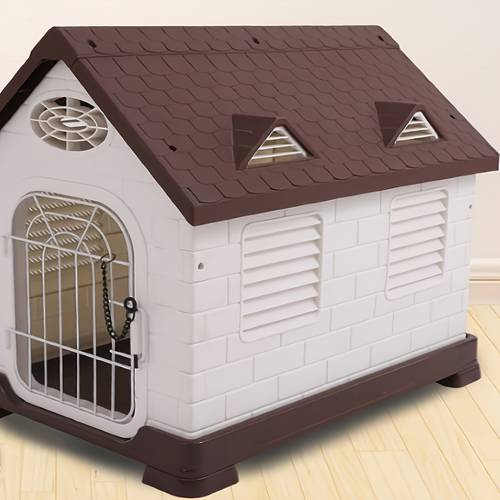 1pc plastic dog house outdoor indoor doghouse puppy shelter water resistant easy assembly sturdy dog kennel with air vents and elevated floor suitable for puppies up to 10kg 22lbs without battery