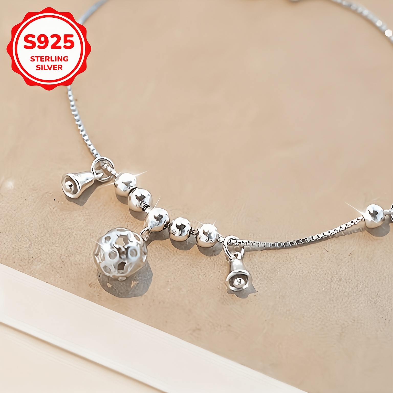 925 Sterling Silver Hollow-Out Wind Chime Bracelet, Elegant Gift