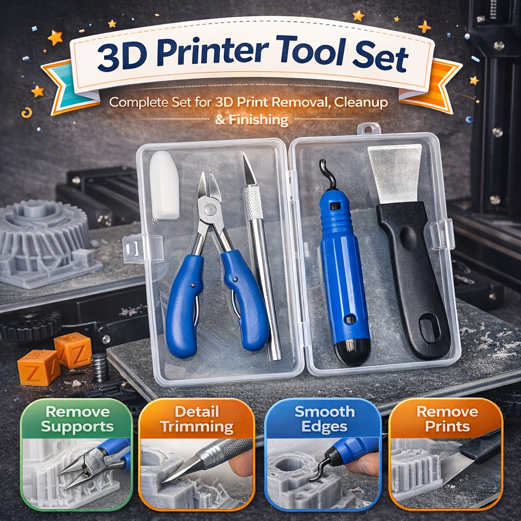 TEMU 3d Printer Post- Tool Kit | Includes Scraper, Diagonal Cutters, Deburring Tool, And Precision Knife For Cleaning 3d Printed Models (with Storage