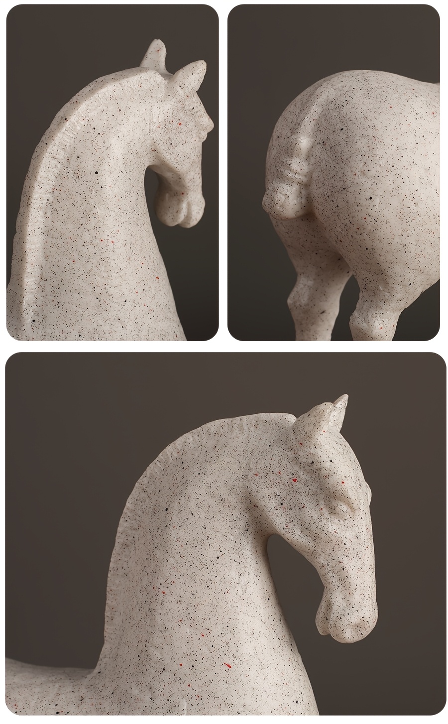 Resin Horse Figurine - Modern Decorative Horse Statue for Home Or Office Decor, Nordic Style Animal Ornament, Available in Brown Textured Or White Speckled End