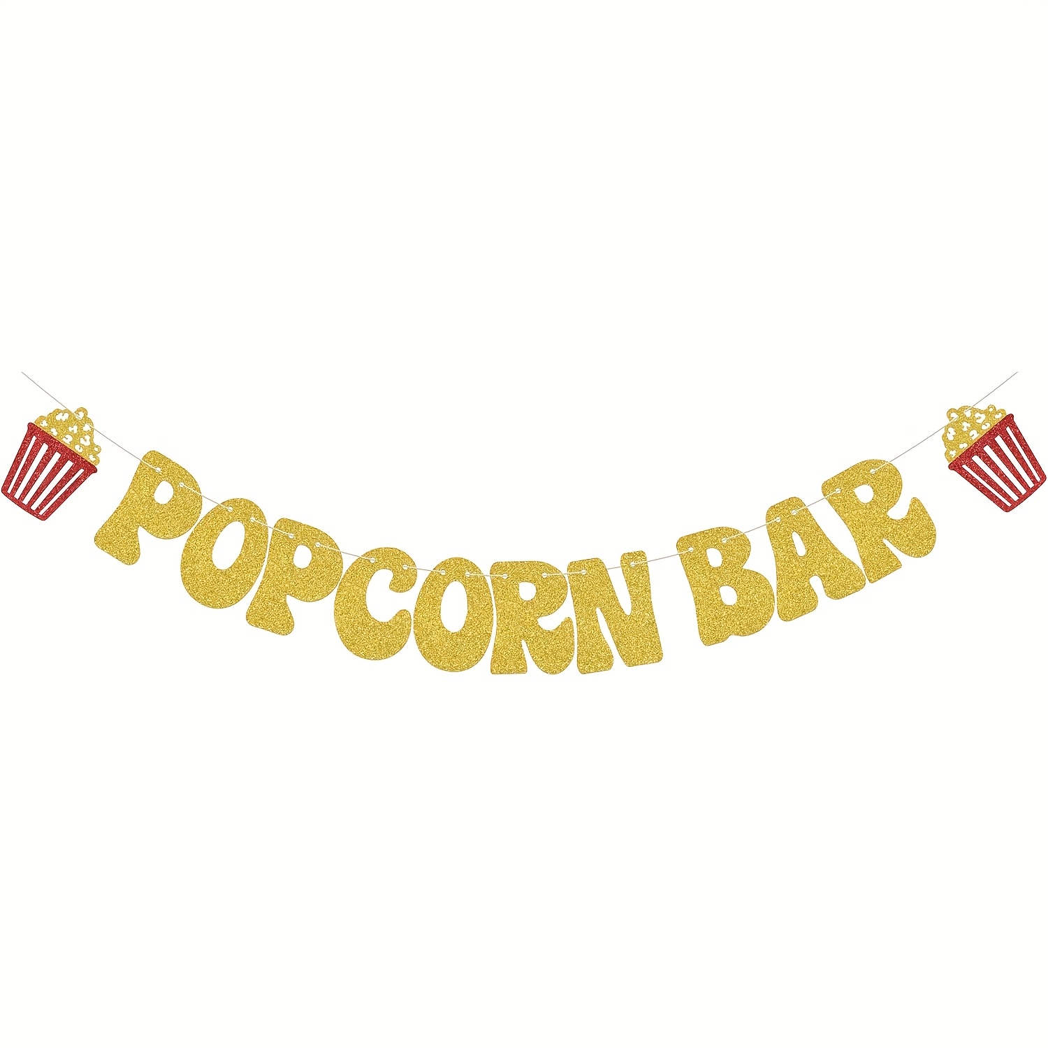Image of Popcorn Banner, Movie Birthday Party Banner, Birthday Decorations, Popcorn-themed Bachelorette Party Supplies, Golden Glitter