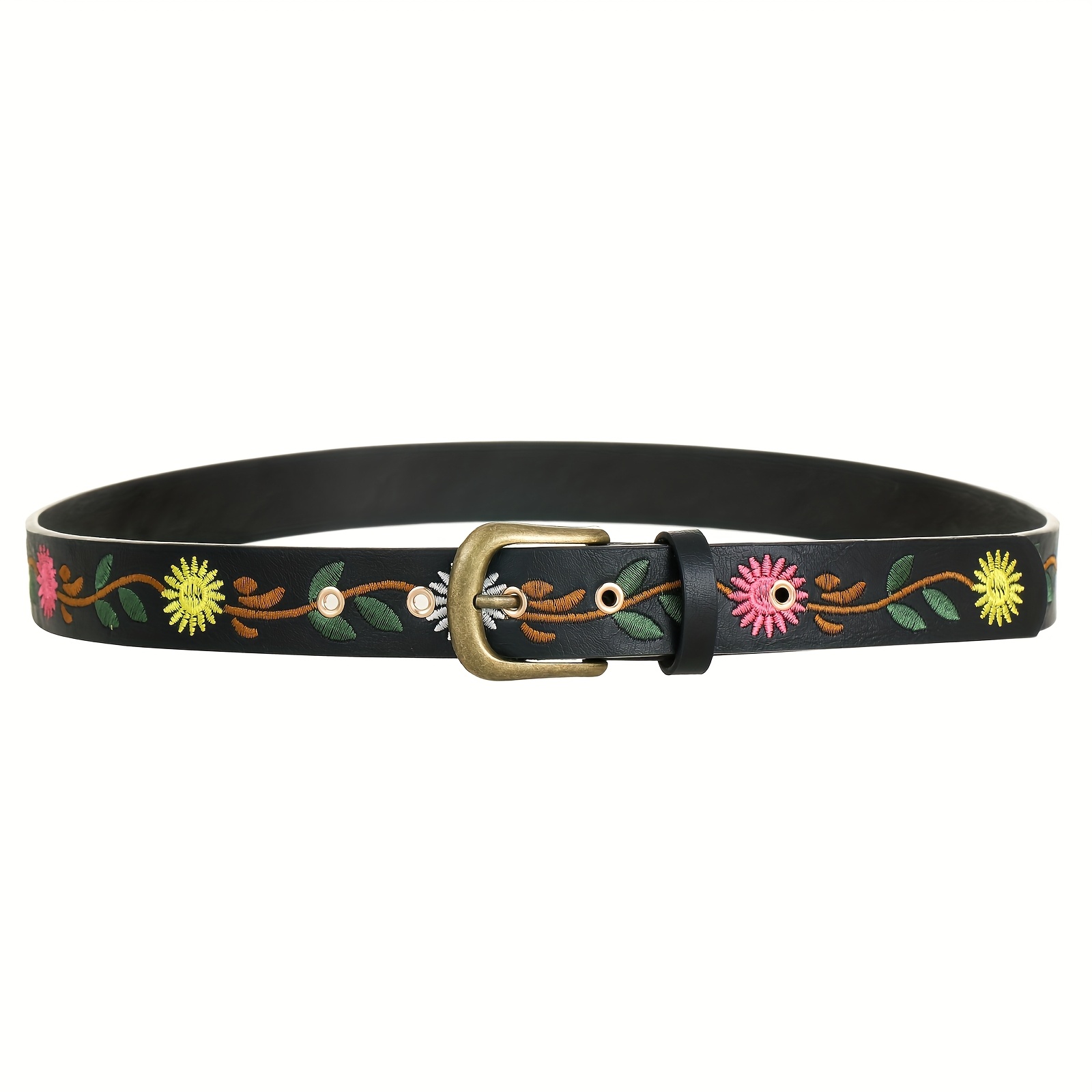 Image of 1pc New Embroidered Flower Decor Women's Belt Retro -match Classical Belt Sweet Cute Eyelet Belt