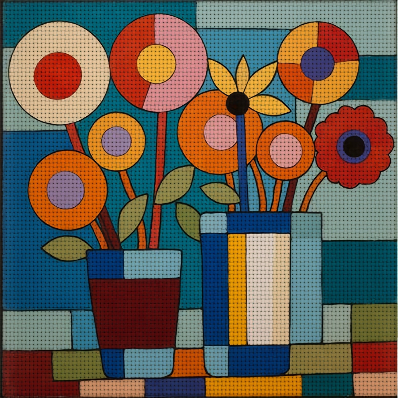 TEMU 1 kit de broderie point de croix imprimé DIY, cadre, motif "Arrangement floral dans un vase coloré", parfait pour un moment de détente pour