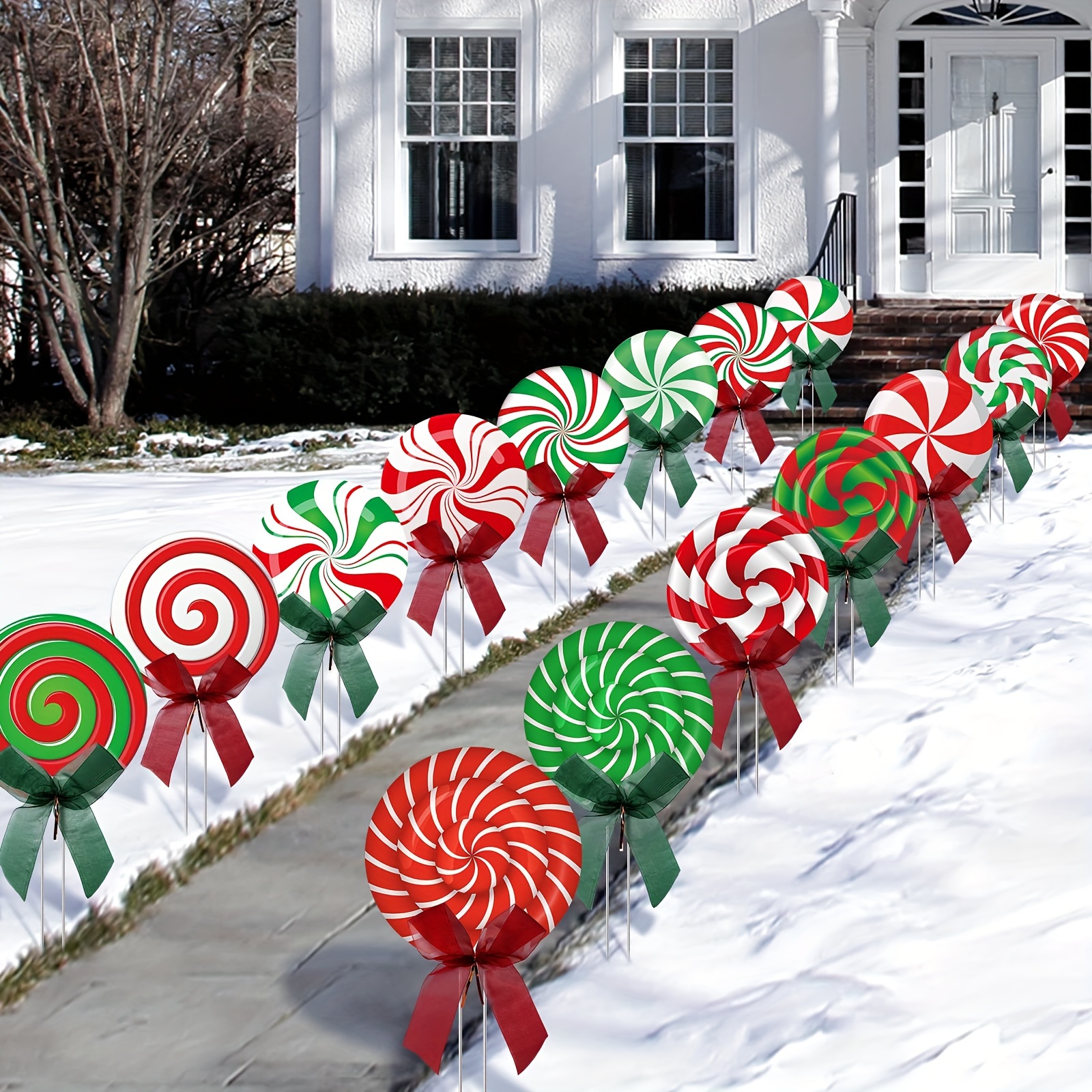 

15pcs Classic Christmas Candy Yard Signs With Stakes - Waterproof Outdoor Lawn & Garden Decorations, No Battery Needed