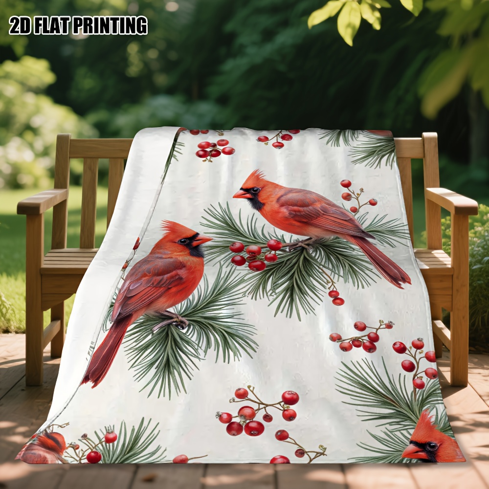 TEMU 1pc Red Birds Blanket, Warm Blanket For Sofa And Travel, Perfect For Halloween And Christmas Gifts