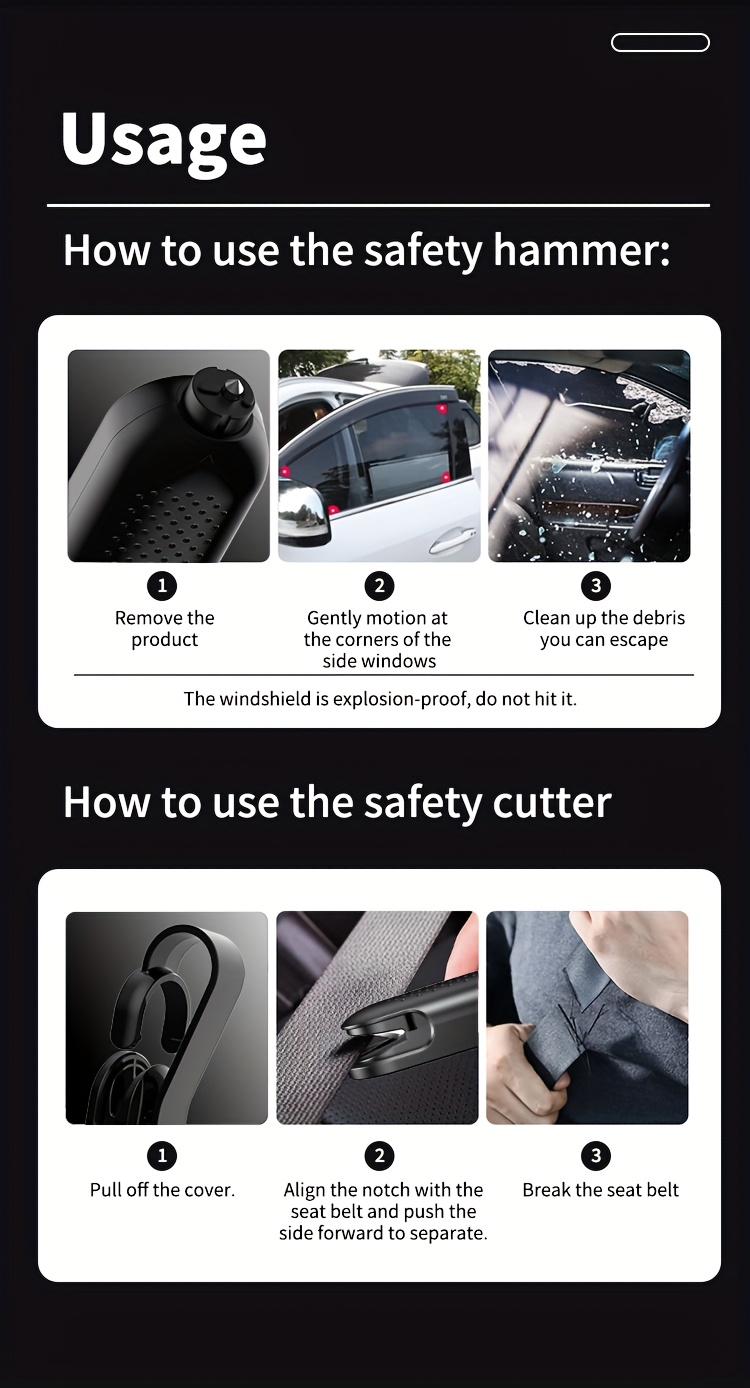 a two in one emergency escape tool this safety hammer   conveniently attached to a makeup   and is designed for quick escape featuring a   breaker for vehicles Product details 9