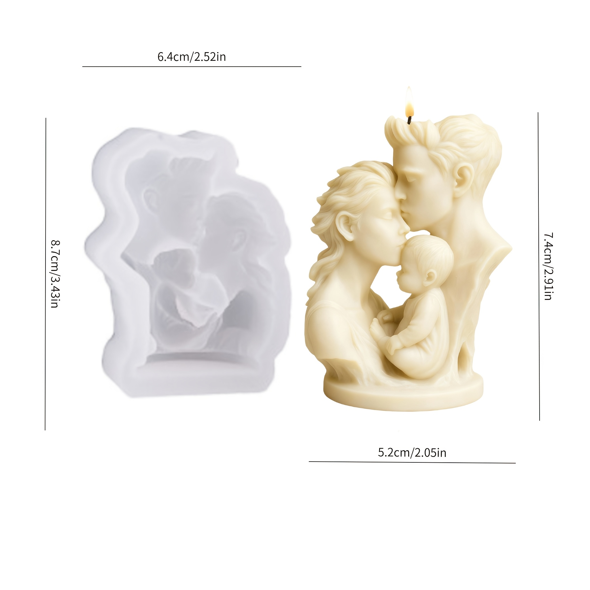 TEMU A Warm Family-themed Candle Silicone Mold, A Wax Product Mold Featuring -dimensional Parent-child Relief Design For Diy Crafting. The Mold Has A