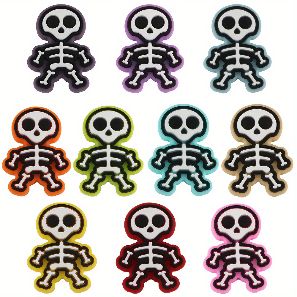 

10-piece Skeleton Silicone Beads Set - Multicolor Beads For Diy Jewelry, Keychains & Crafts Beads For Jewelry Making Beads For Bracelets