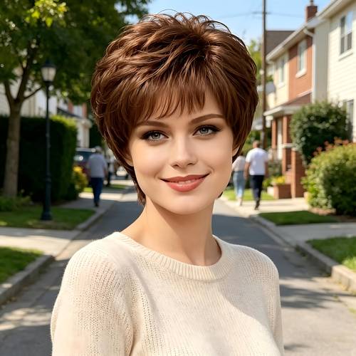 6 inch brown short hair wig mature womens workplace all match wig bangs high temperature fiber simulation wig management and mature womens workplace all match wig