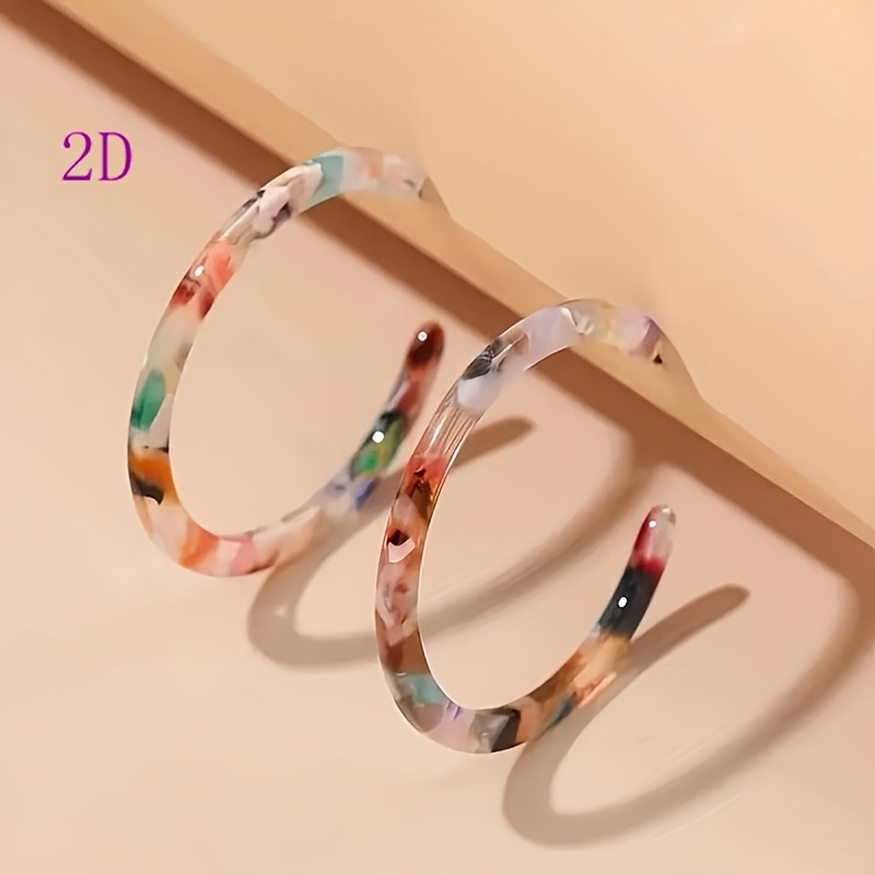 Image of 2d Pair Of Elegant Retro Women's Fashion Earrings With Acrylic Vinyl Sheet And Colorful Printed Patterns Suitable For Banquets, Parties, Vacations And Daily Use