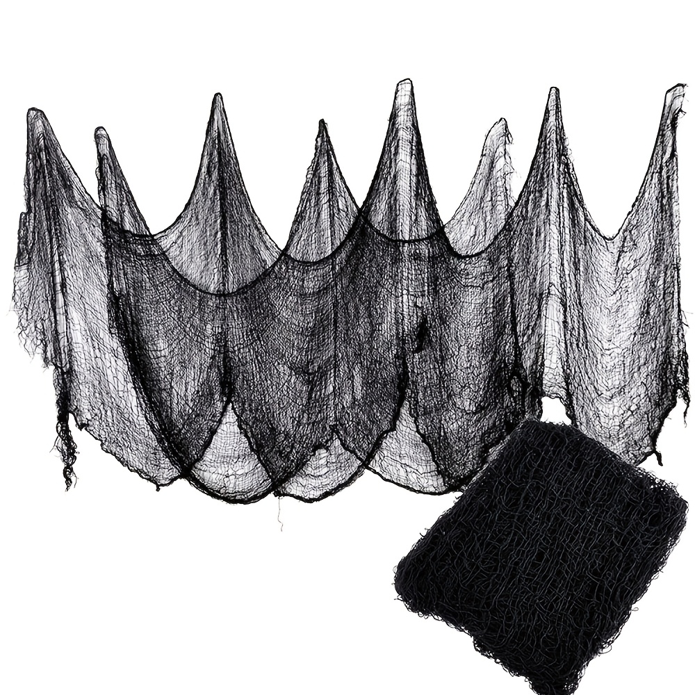 Image of 2pcs Halloween Horror Gauze Decorations, 80cm X 240cm Black Spooky Halloween Gauze Tapestry Decor, Suitable For Indoor And Outdoor, Home Walls, And Decorations Halloween