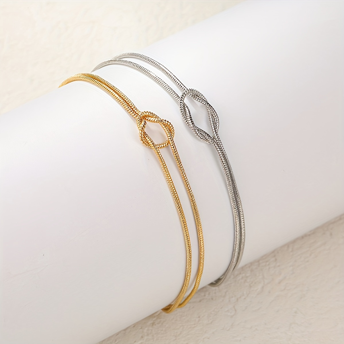 Delicate 2 Piece Knot Snake Bone Chain Couples Bracelets Set
