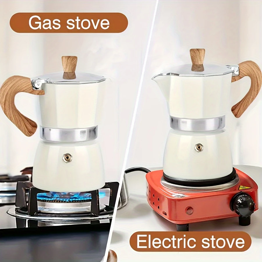 classic octagonal coffee pot 150ml 300ml aluminum espresso maker with wooden handle reusable filter manual operation for home office or camping use camping coffee pot octagonal design aluminum coffee pot 3
