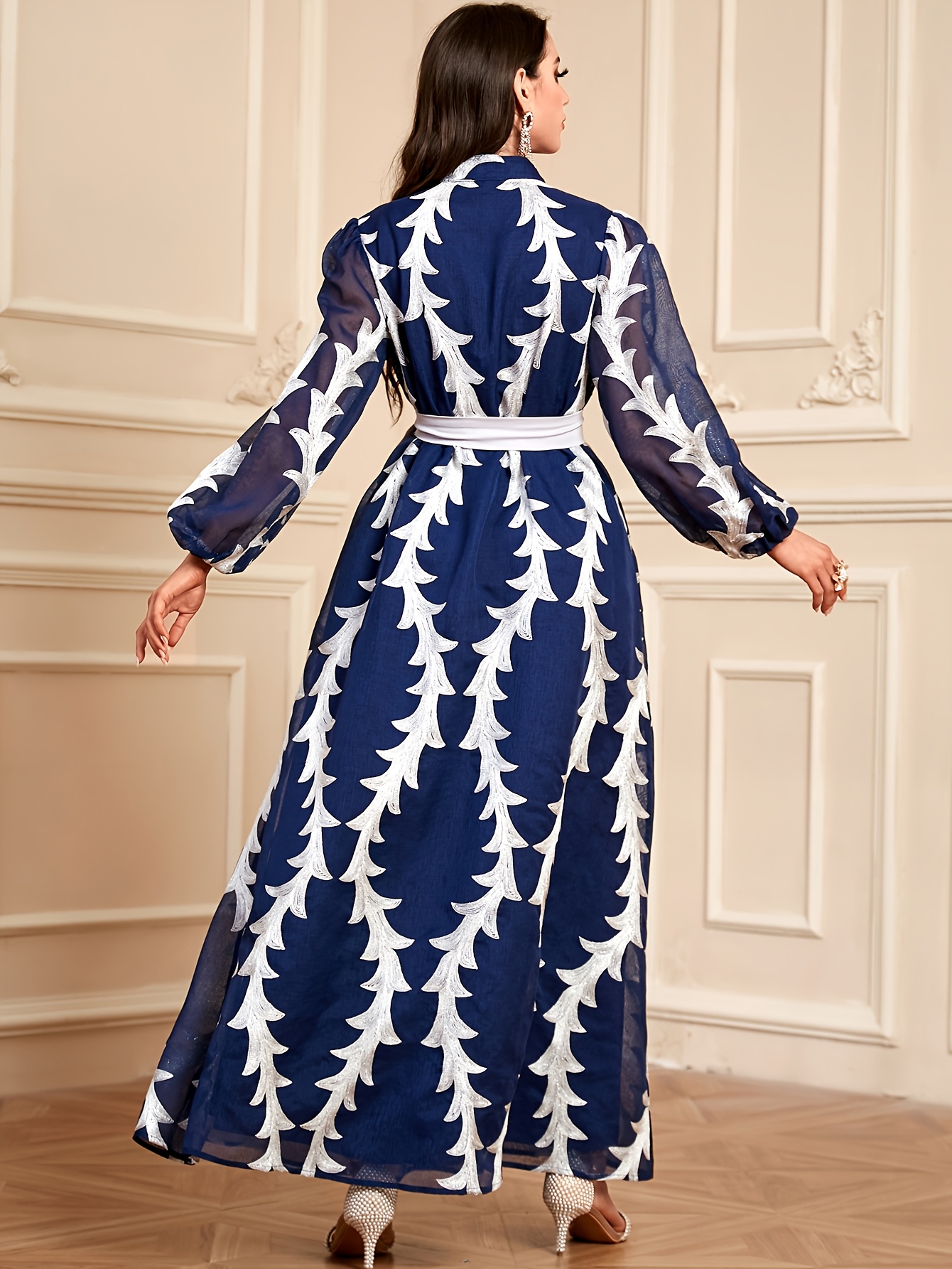 elegant floral embroidered sequin long sleeve maxi - Temu Saudi Arabia