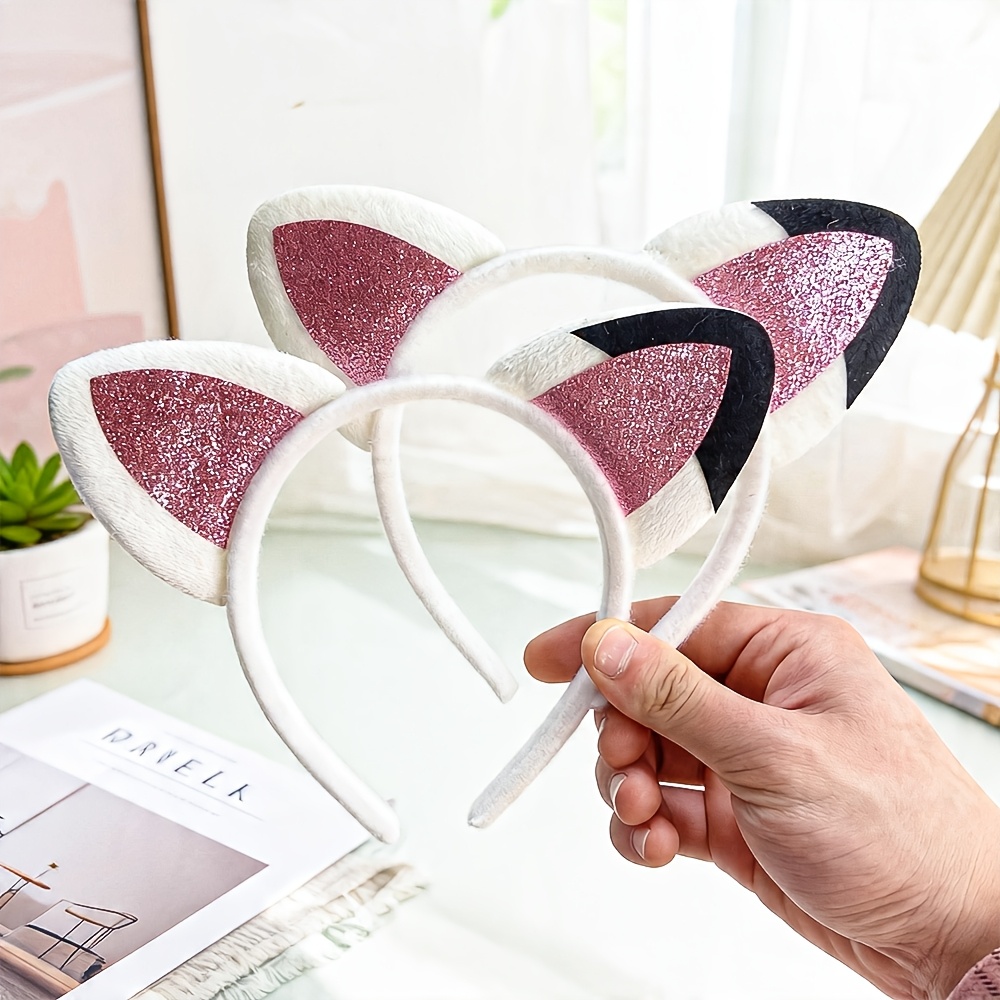 Image of 2pcs Ear Headband Suitable For Women's Non-slip Hair With Sparkling Ear Pieces, Cute Hair For Themed Parties, Birthdays, Casual Attire - Durable Hair For Home, Makeup & Hairstyles
