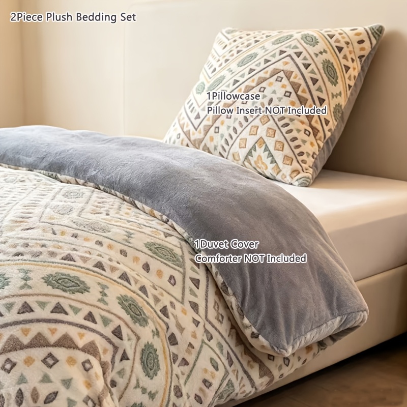 Image of Plush Warm Bedding 2/3pcs, Duvet Cover 135×200cm + Pillowcase 80×80cm, Soft Flannel Fleece Bed Set, Cozy Thermal Warm Bed Covers, Home Bedroom Decor Bed Sheet Set - Inserts Not Included