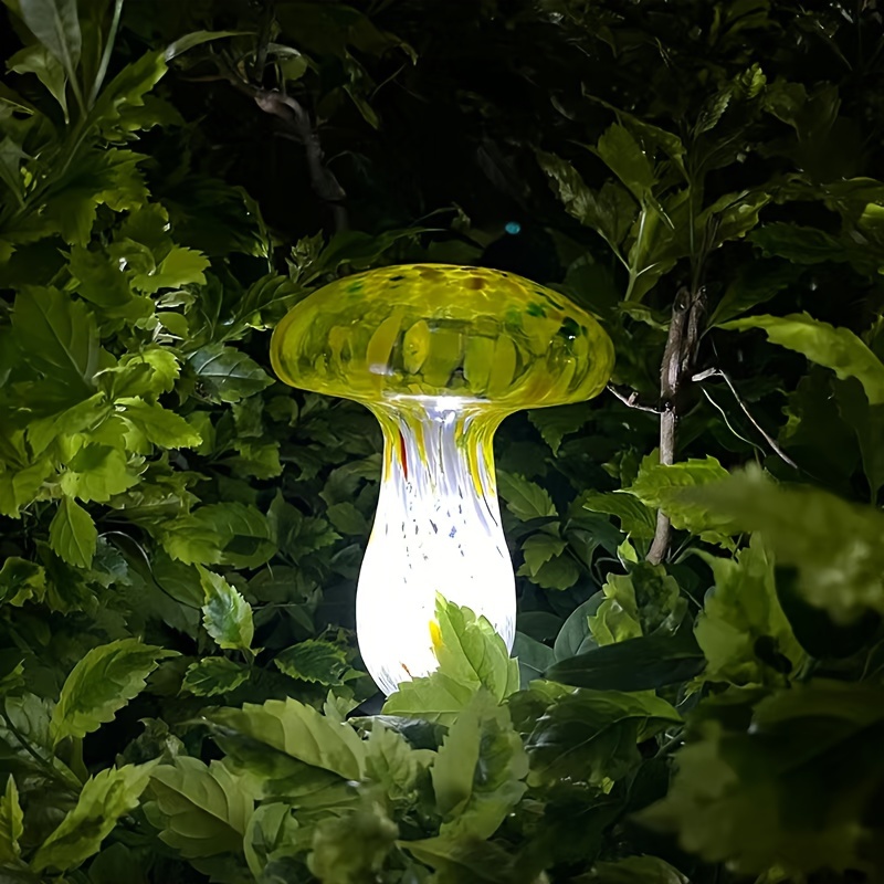 

1pc Solar-powered Mosaic Glass Mushroom Lawn Lamp, Outdoor Garden Decorative Lighting, Led Illumination, Unique Landscape Pathway Light