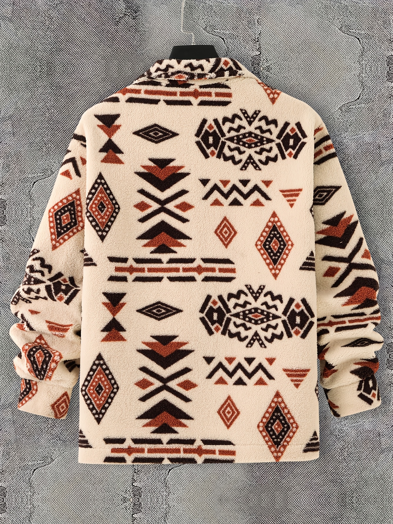 Men'S Aztec Pattern Flannel Jacket, Regular Fit, Long Sleeve, Casual Pullover with Pockets, Polyester Knit Fabric, Non, Spring/Autumn Collection